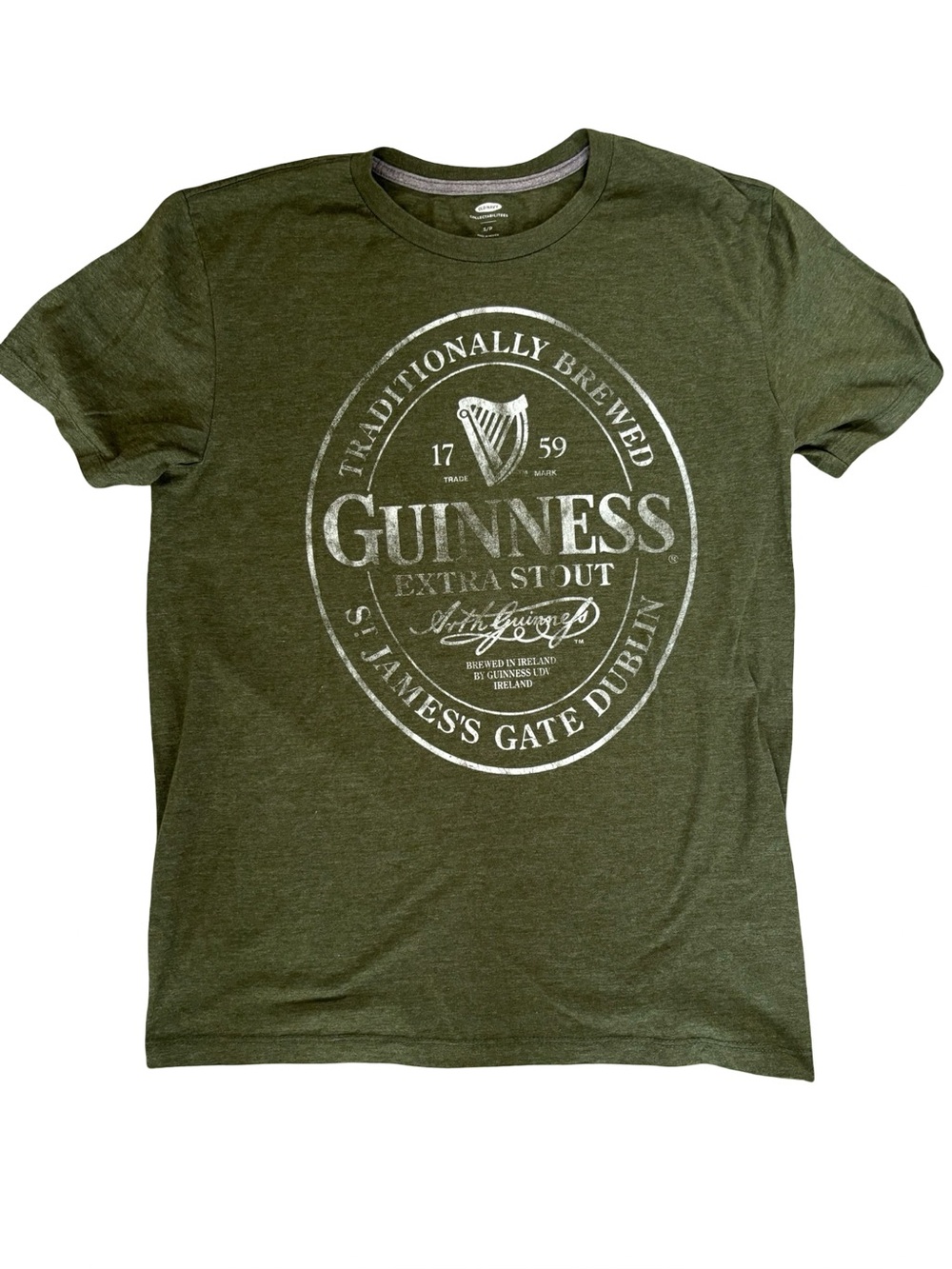 Guinness Olive Green Crew Neck Logo Tee